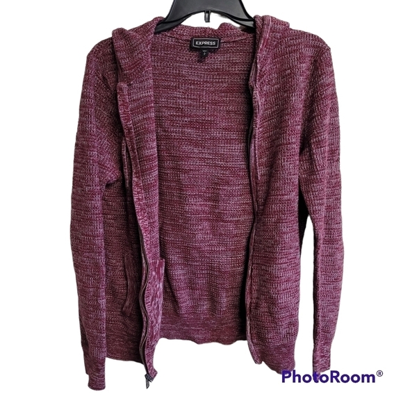 Express Full Zip Knit Hooded Sweater Knit Jacket Size Small - Picture 2 of 8